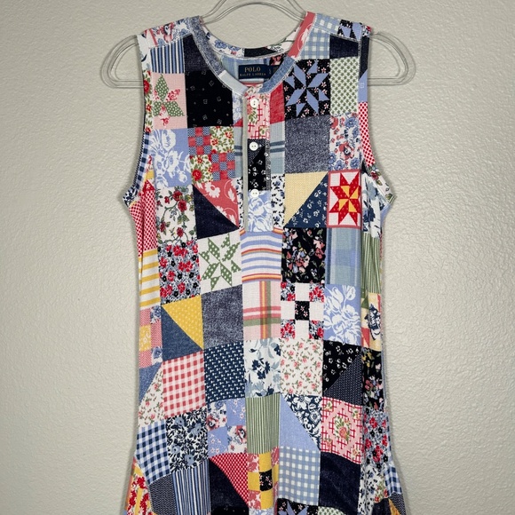 Polo Ralph Lauren size L maxi dress patchwork print waffle knit sleeveless - Picture 3 of 14